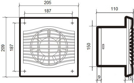 Вентилятор накладной ERA DiCiTi SLIM 6С-02 d150 со шнурком вкл/выкл